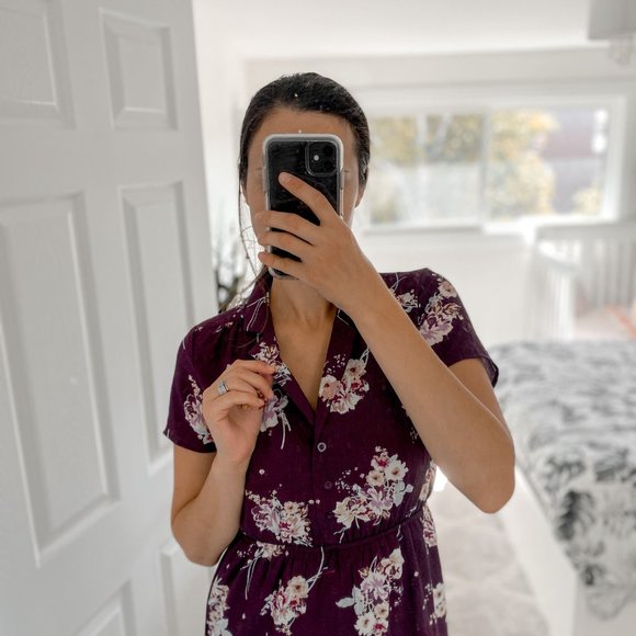 Monteau Purple Midi Floral Print Pencil Dress, M - Picture 5 of 5